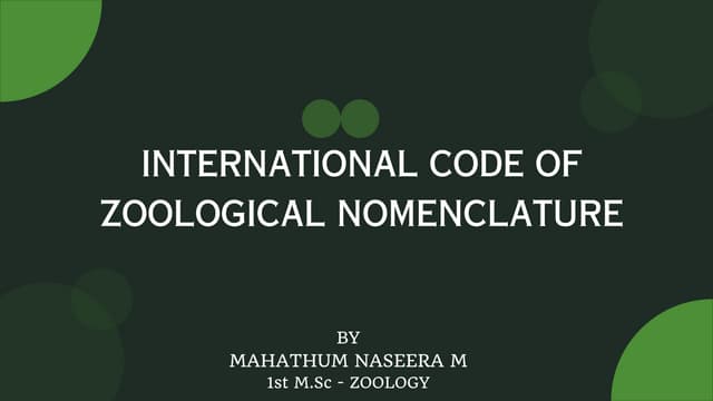 INTERNATIONAL CODE OF ZOOLOGICAL NOMENCLATURE 