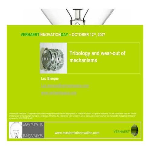 Tribology And Wear Out Of Mechanisms Verhaert Space