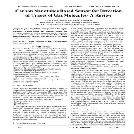 Carbon Nanotubes Based Sensor for Detection of Traces of Gas Molecules- A Review
