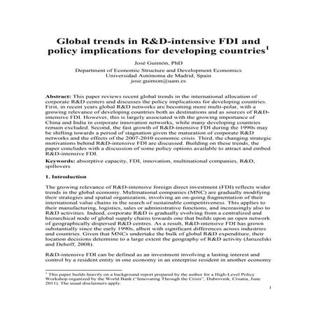 Global Trends in R&D-Intensive FDI and Policy Implications for ...