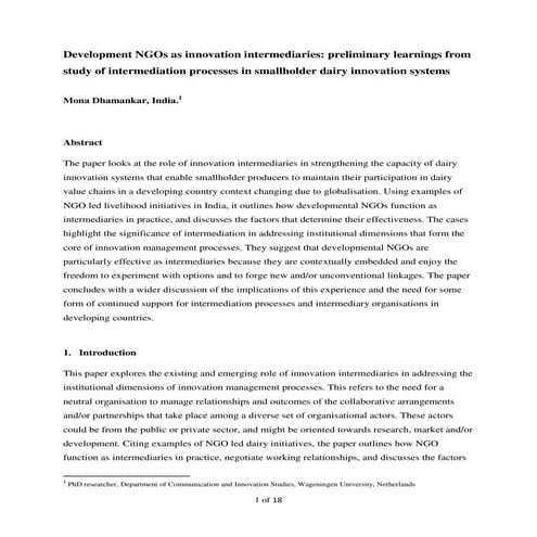 Development NGOs as Innovation Intermediaries