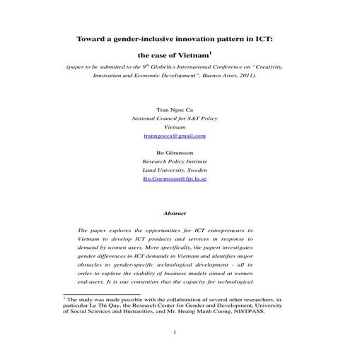 Toward a gender-inclusive innovation pattern in ICT: the case of Vietnam