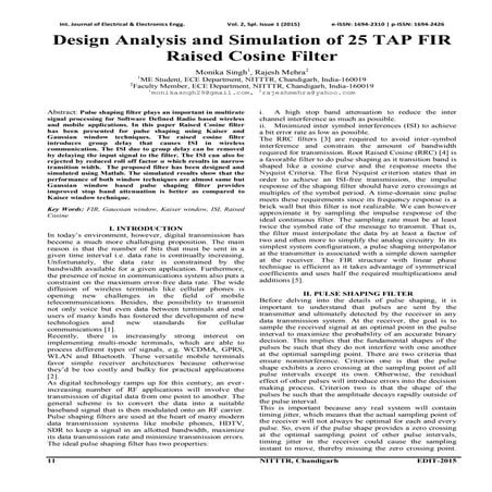 Design Analysis and Simulation of 25 TAP FIR Raised Cosine Filter 