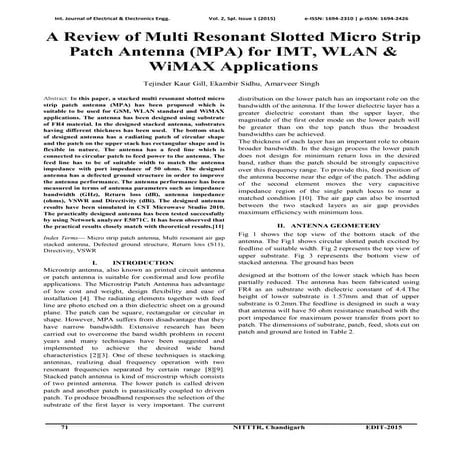 A Review of Multi Resonant Slotted Micro Strip Patch Antenna (MPA) for IMT, W...