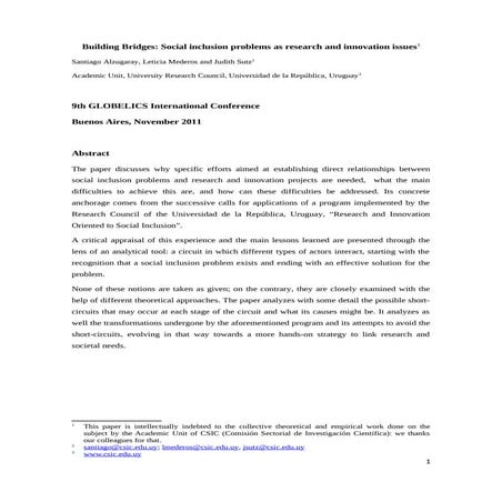 Building Bridges: Social inclusion problems as research and innovation issues