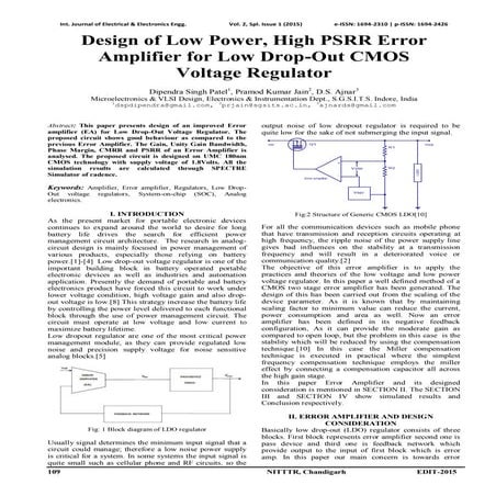 Design of Low Power, High PSRR Error Amplifier for Low Drop-Out CMOS  Voltage...