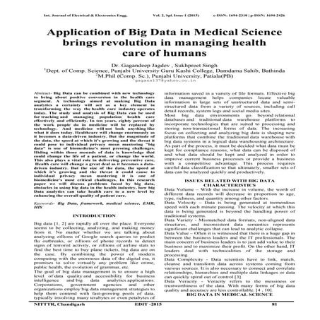 Application of Big Data in Medical Science brings revolution in managing heal...
