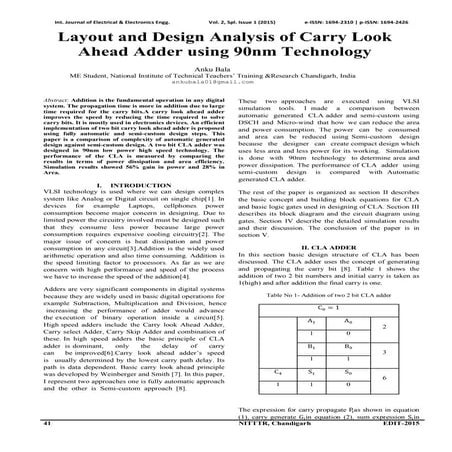 Layout and Design Analysis of Carry Look Ahead Adder using 90nm Technology 