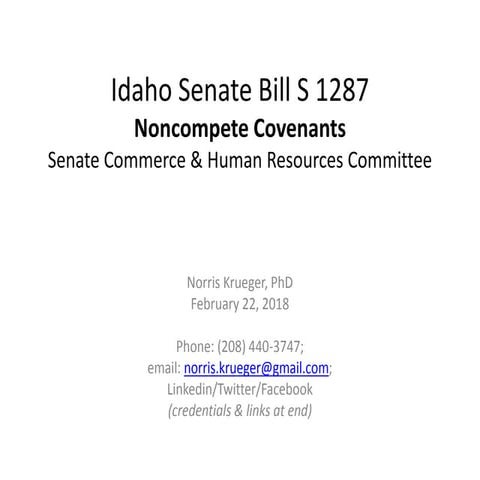 Noncompete Covenants Idaho senate bill s1287