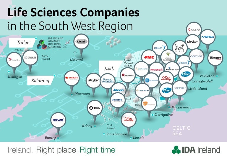 Life Sciences Companies in the South West Region Ireland Map