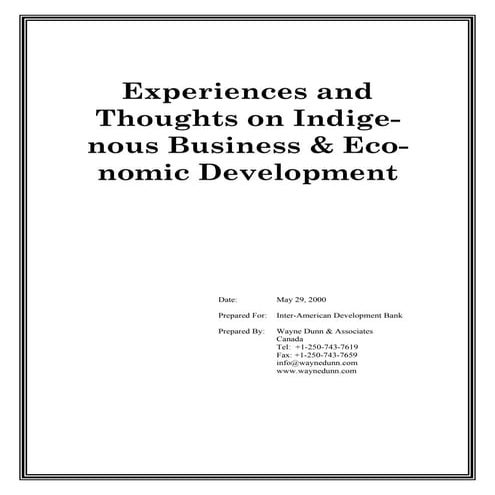 Indigenous Economic Development: Paper presented to IDB Indigenous ...