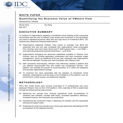 Idc quantifying-business-value-v mware-view-wp