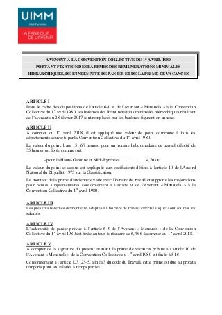 Idcc 1059 avenant salaires rmh