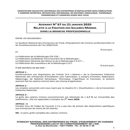 Idcc 1412 avenant salaires