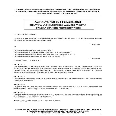 Idcc 1412 avenant salaires