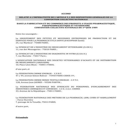 Idcc 1555 accord imperativite dispositions generales