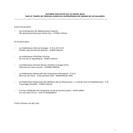 Idcc 1555 accord temps de travail