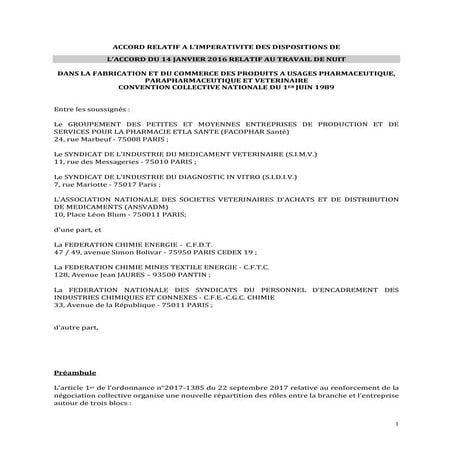 Idcc 1555 accord travail de nuit