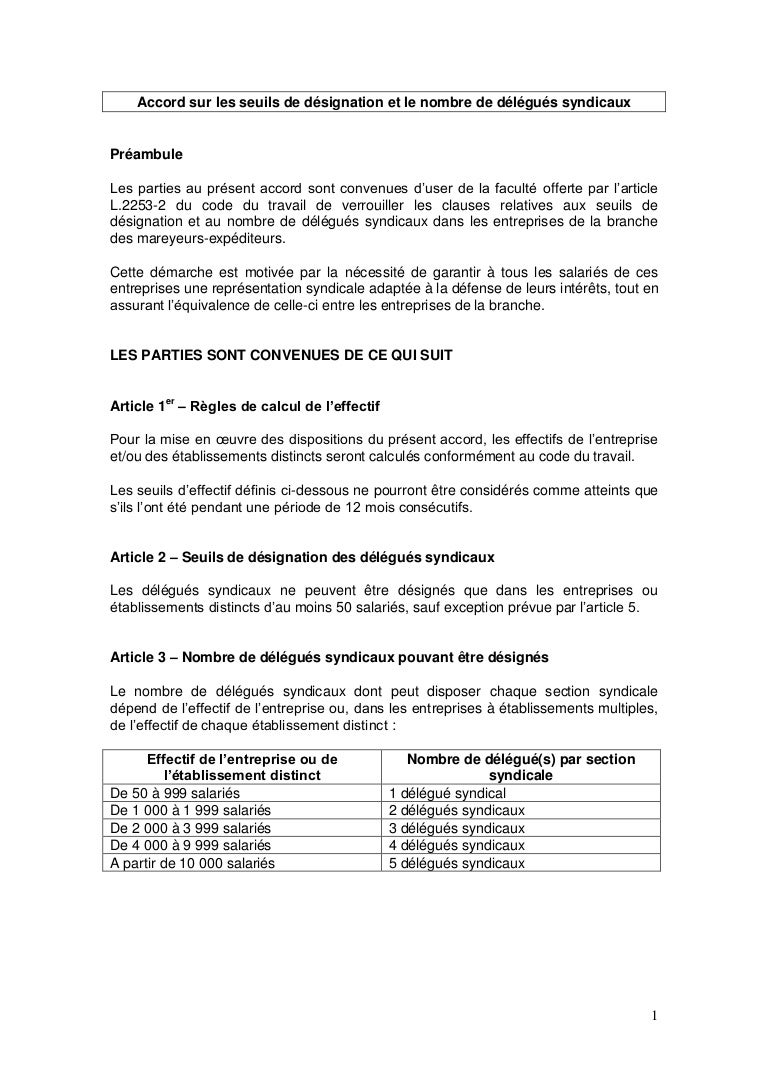 Idcc 1589 Accord Designation Delegues Syndicaux