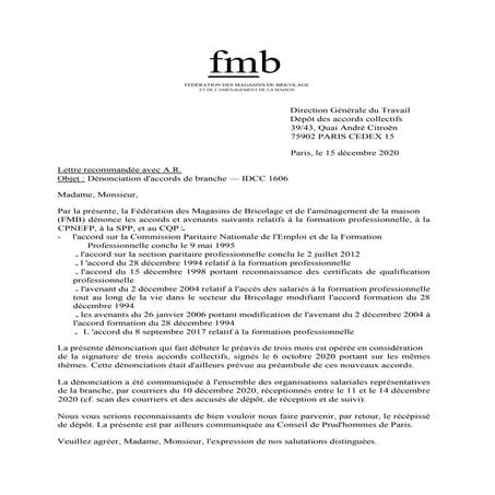 Idcc 1606 lettre de denonciation accords et avenants | PDF