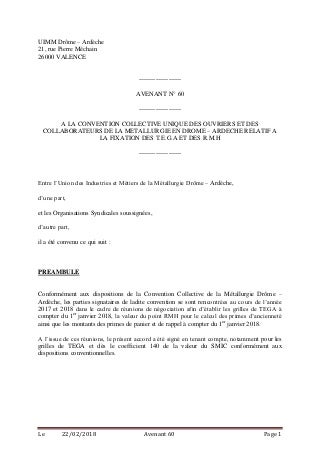 Idcc 1867 avenant 60 salaires