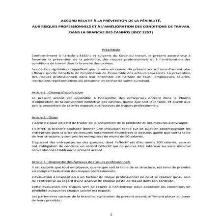 Idcc 2257 accord penibilite risques professionnels