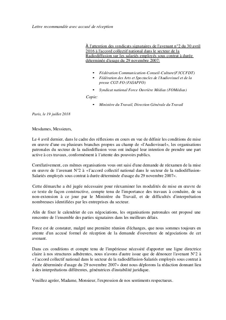 Idcc 1922 lettre de denonciation