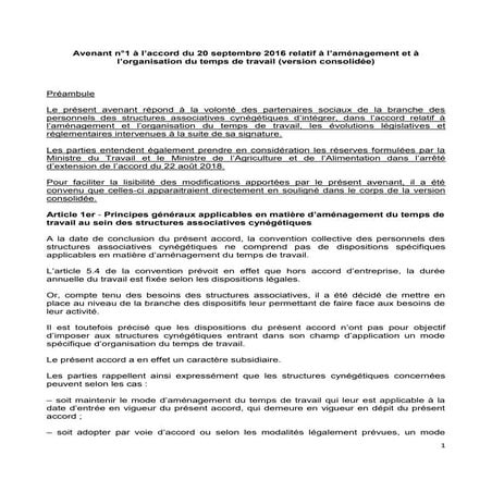 Idcc 2697 avenant temps de travail
