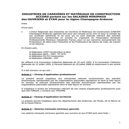 Idcc 87 idcc 135 accord salaires champagne ardenne