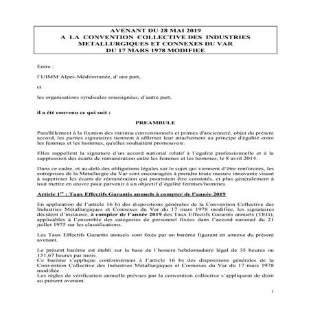 Idcc 965 avenant salaires