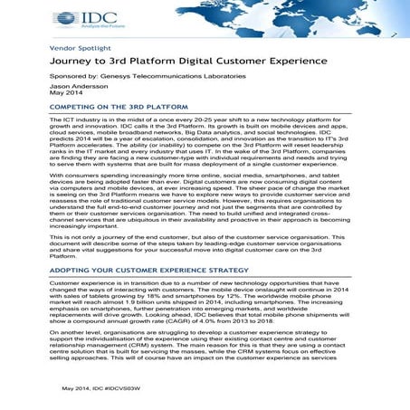 HOW TO DIFFERENTIATE YOUR DIGITAL CUSTOMER CARE Idc journey to_the_3rd_platfo...