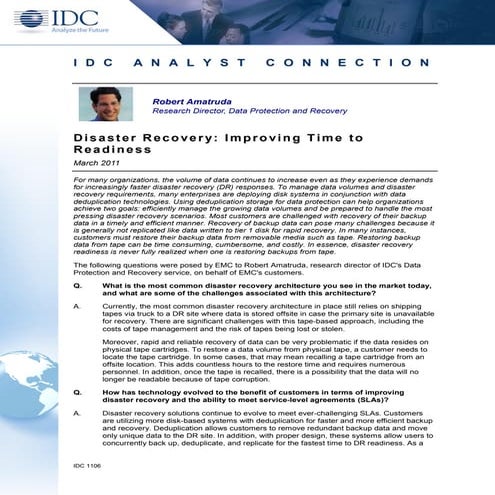 Idc paper on disaster recovery