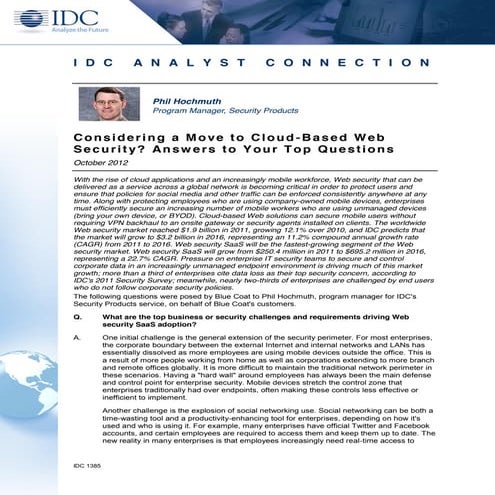 IDC: Top Five Considerations for Cloud-Based Security