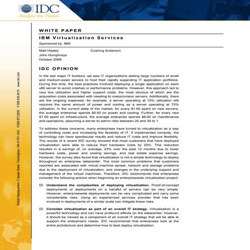 Idc White Paper For Ibm On Virtualization Srvcs