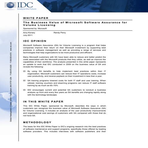IDC Whitepaper On The Value Of Sa