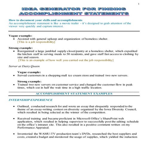 Example Accomplishment Statements | PDF