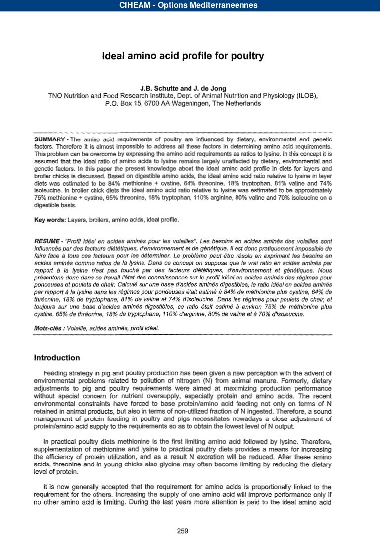 Ideal Amino Acid Profile For Poultry
