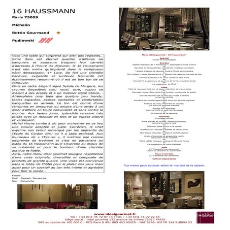 Restaurant 16 haussmann - Paris