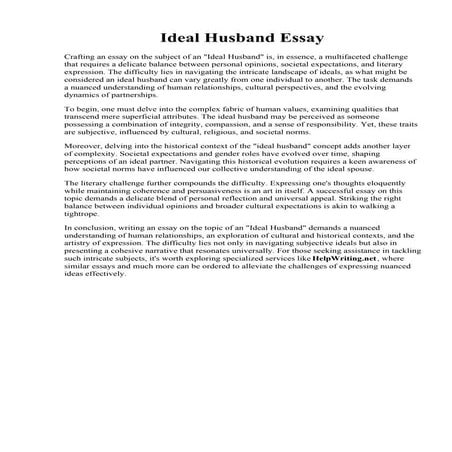 Ideal Husband Essay. An Ideal Husband by Peter Hall Essay Example  Topics and...