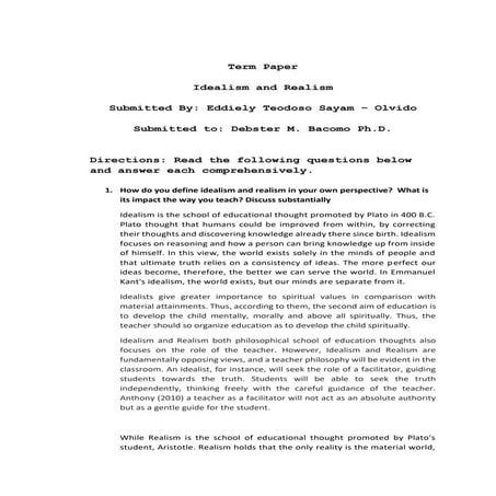 Idealism and Realism Term Paper 1 final.docx