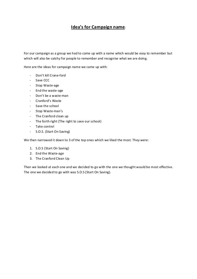 Ideas for campaign names