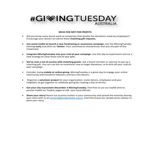 Ideas for not for-profits