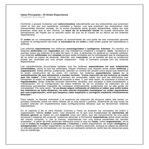 Ideas principales orden espontaneo