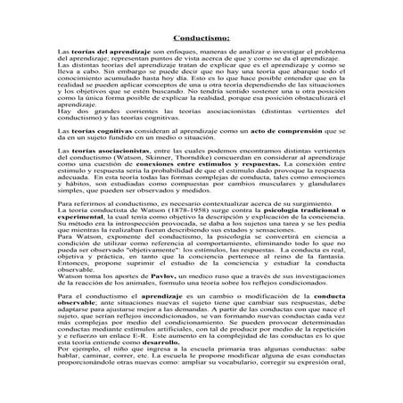 Ideas principales sobre el conductismo