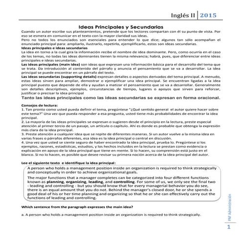 Ideas principales y secundarias ingles 2 mayo 2015