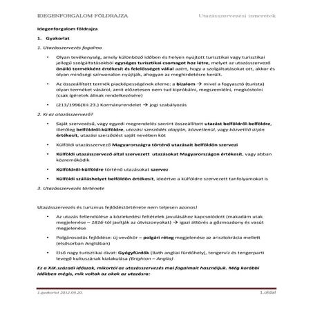 Idegenforgalom földrajza - 1. gyakorlat