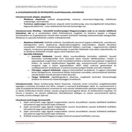 Idegenforgalom földrajza - 2.gyakorlat