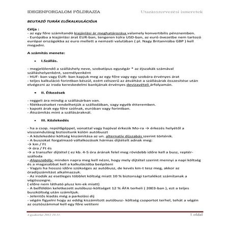 Idegenforgalom földrajza - 4. gyakorlat