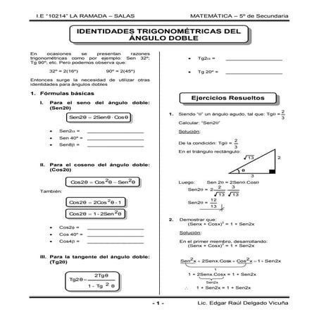 IDENTIDADES TRIGONOMÉTRICAS DEL ÁNGULO DOBLE