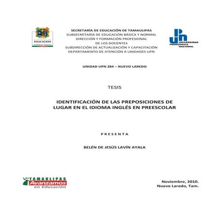 Identificacion de las Preposiciones de Lugar en el Idioma Ingles en Preescolar